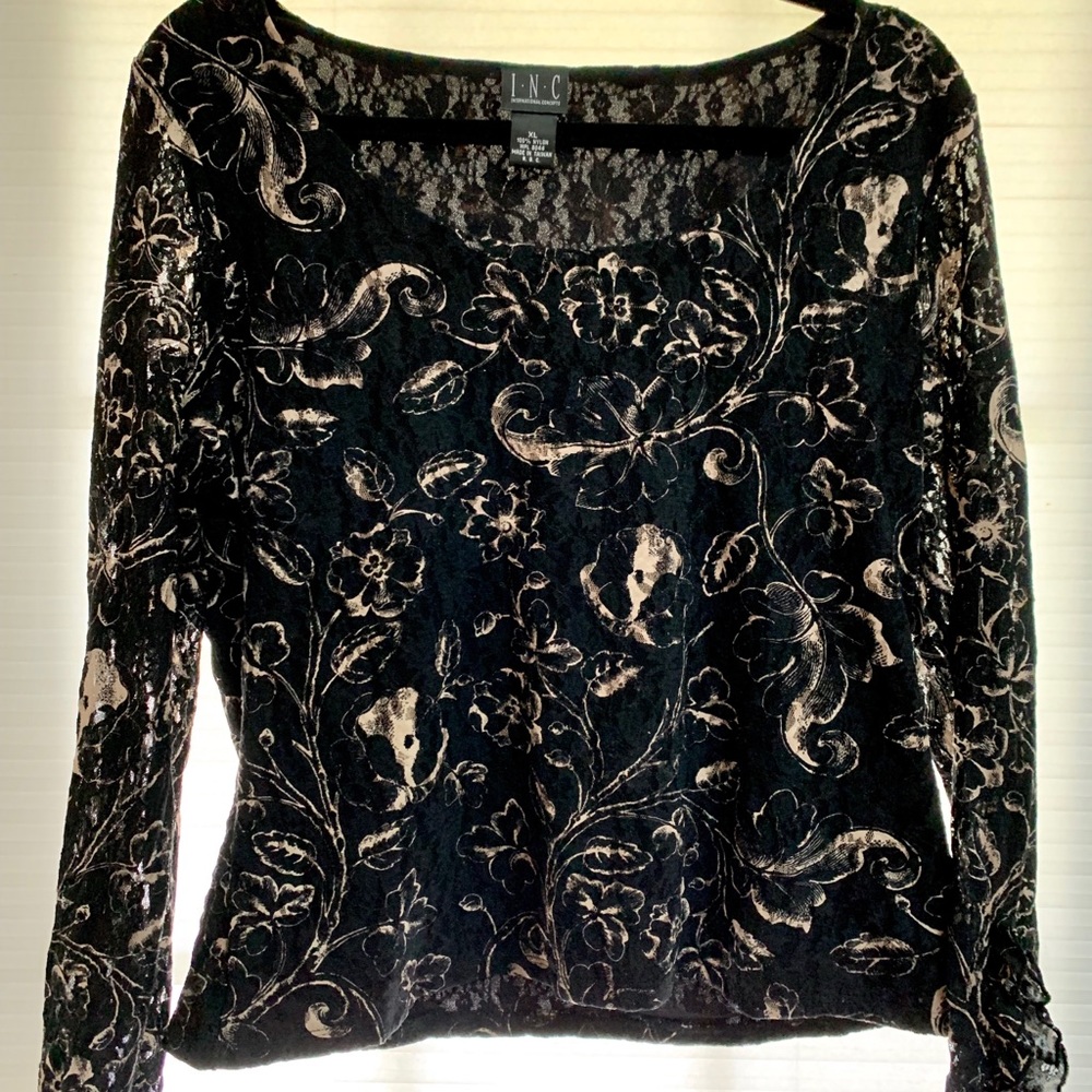 Inc international concepts black lace top xl